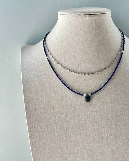 Lapis Mixed Freshwate Pearl And Labradorite Beaded Necklace