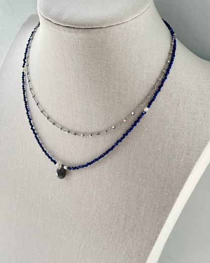 Lapis Mixed Freshwate Pearl And Labradorite Beaded Necklace