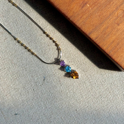 Citrine Heart Mix Topaz And Amethyst Two-tone Gold-plated Necklace