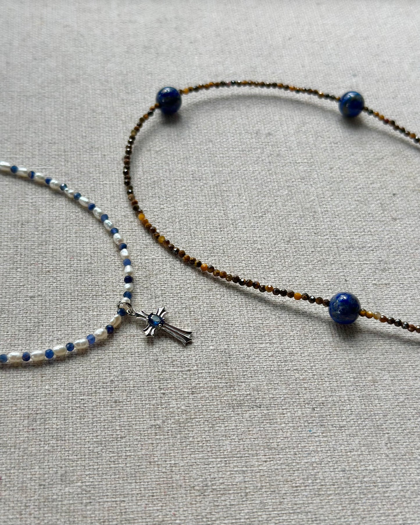 Tiger Eye And Lapis Beaded Necklace