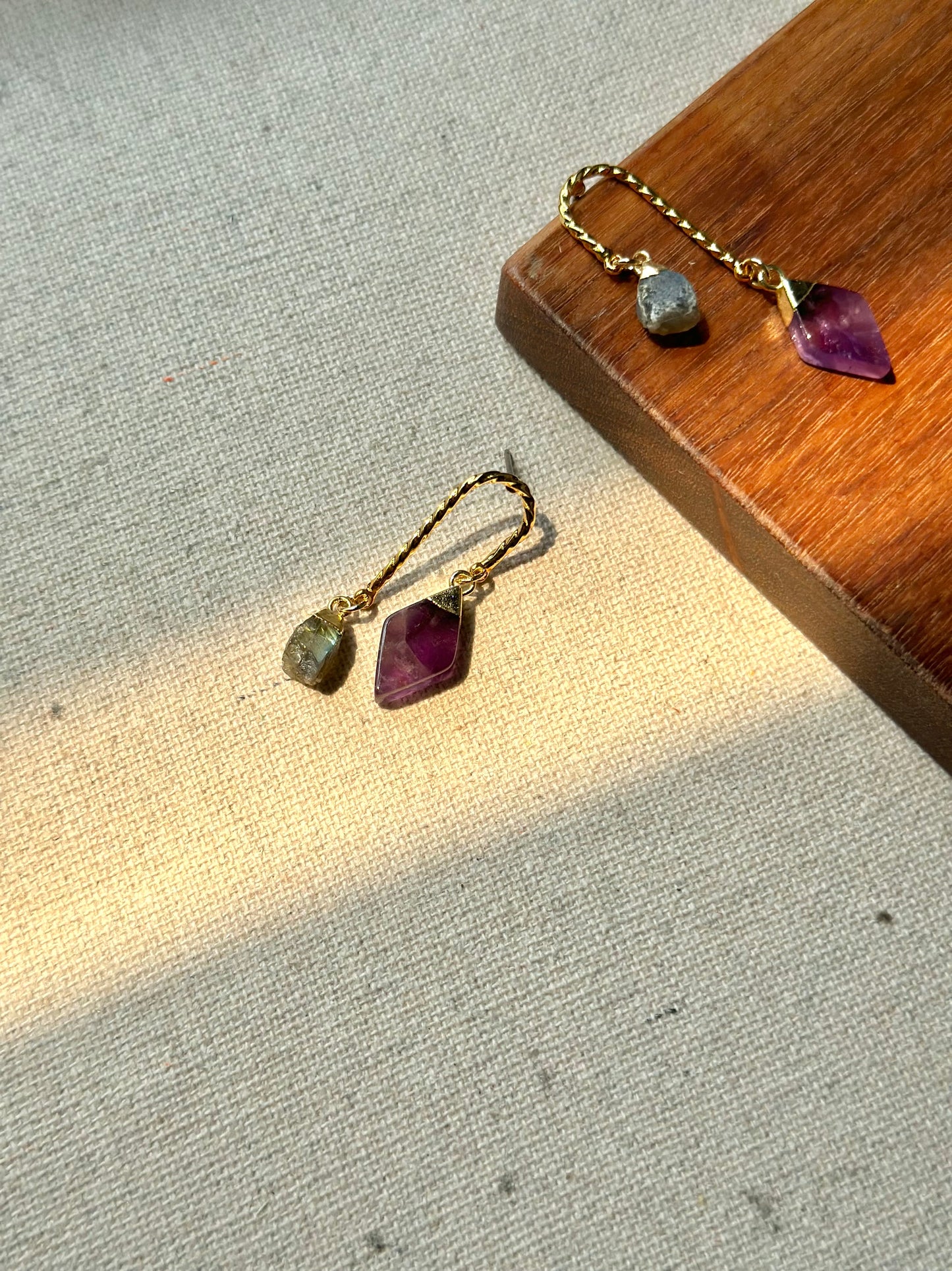 Labradorite And Amethyst U-shaped Gold-plated Earring