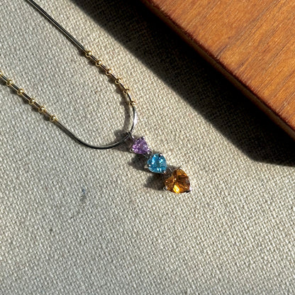 Citrine Heart Mix Topaz And Amethyst Two-tone Gold-plated Necklace