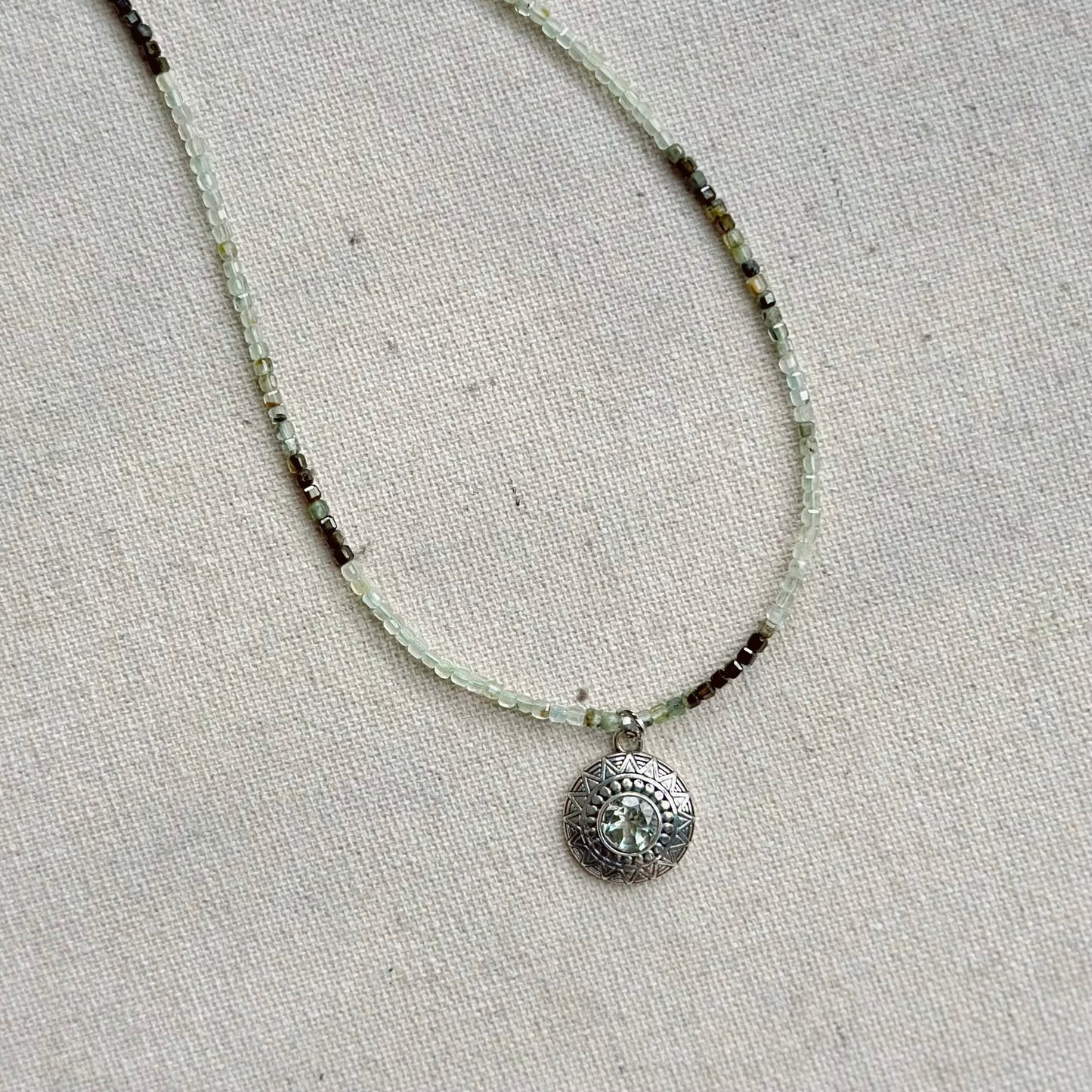 Green Rutilated Quartz Beaded And Green Amethyst Necklace