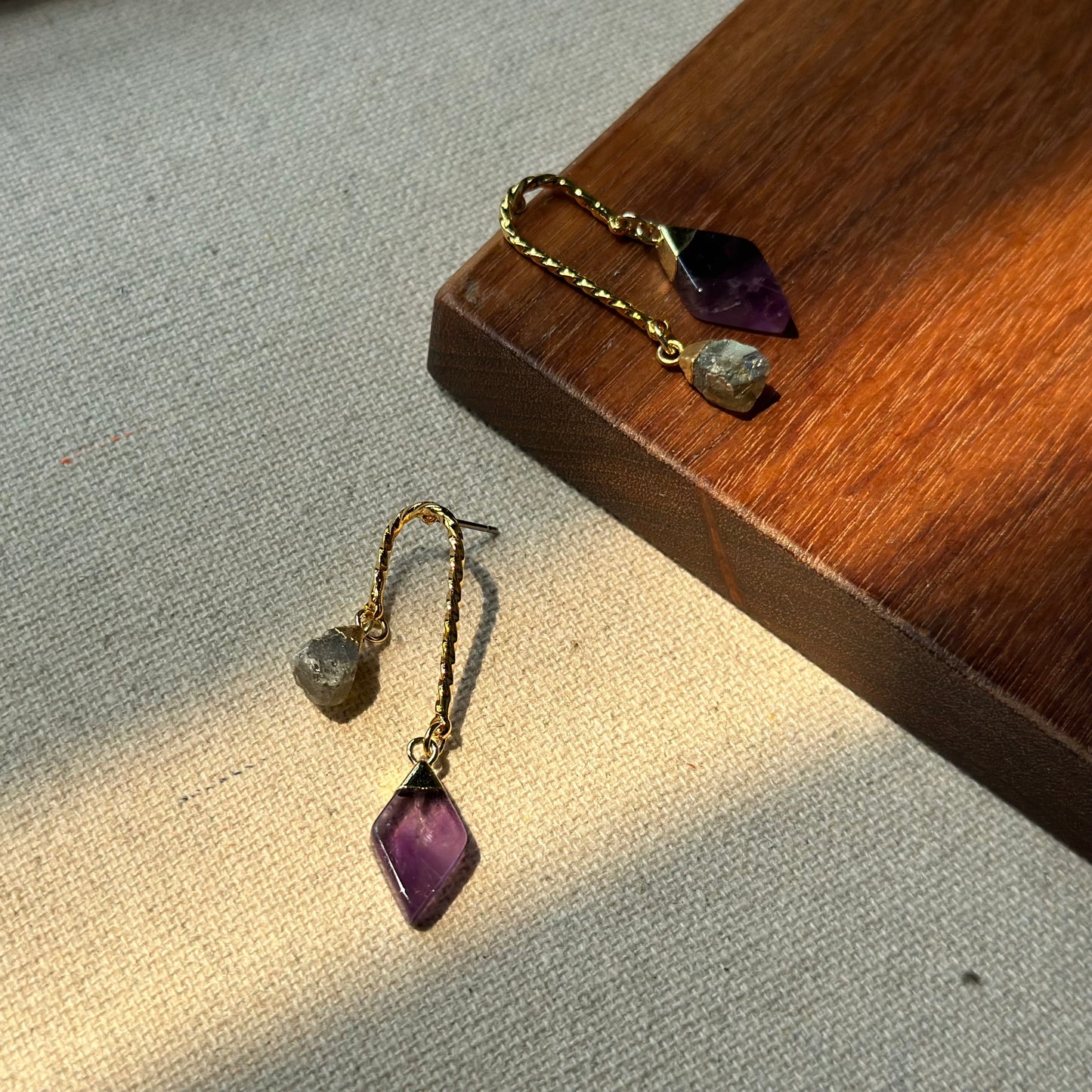 Labradorite And Amethyst U-shaped Gold-plated Earring