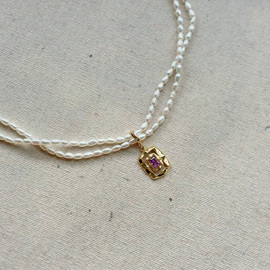 Freshwater Pearl Beaded And Amethyst Pendant Necklace