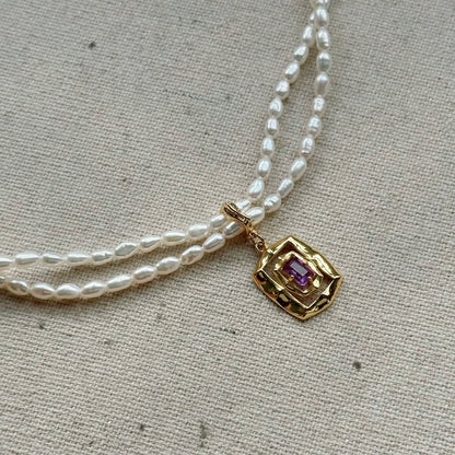 Freshwater Pearl Beaded And Amethyst Pendant Necklace