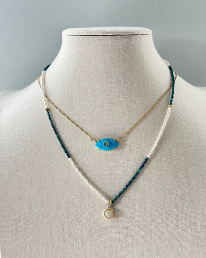 Apatite Mixed Freshwater Pearl Beaded Opal Necklace