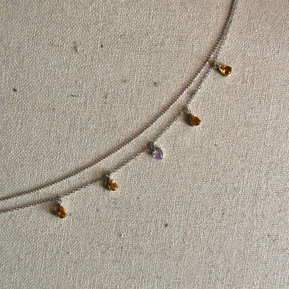 Milky Amethyst Heart And Citrine Dangling Sterling Silver Necklace