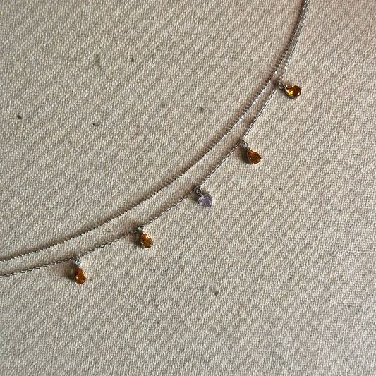 Milky Amethyst Heart And Citrine Dangling Sterling Silver Necklace