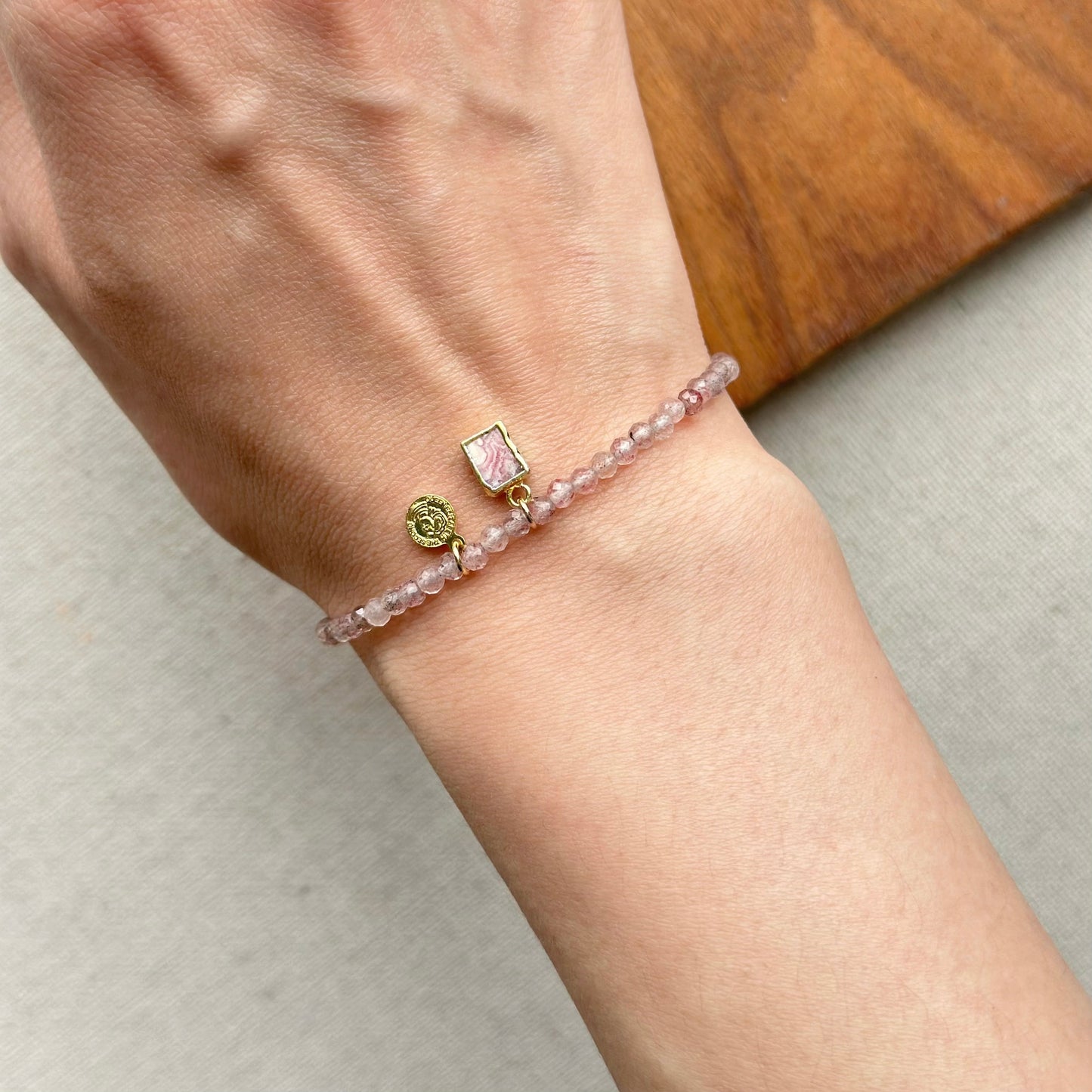 Strawberry Quartz Beaded And Rhodochrosite Bracelet