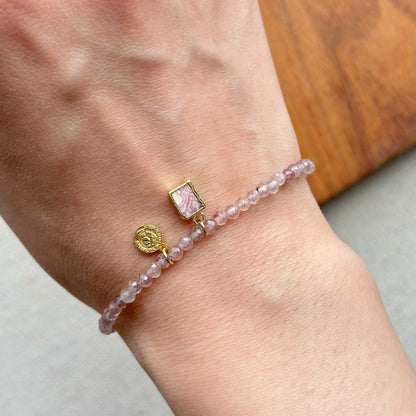 Strawberry Quartz Beaded And Rhodochrosite Bracelet