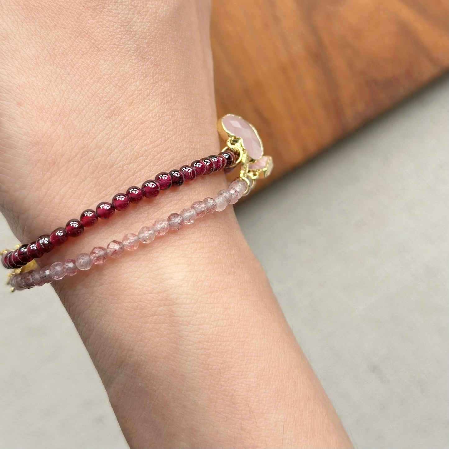 Strawberry Quartz Beaded And Rhodochrosite Bracelet