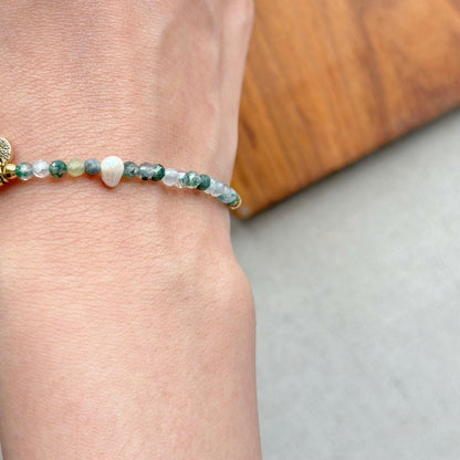 Green Moss Agate And Freshwater Pearl Beaded Bow Bracelet
