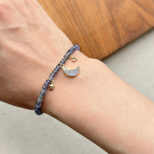 Iolite Beaded And Moonstone Bracelet