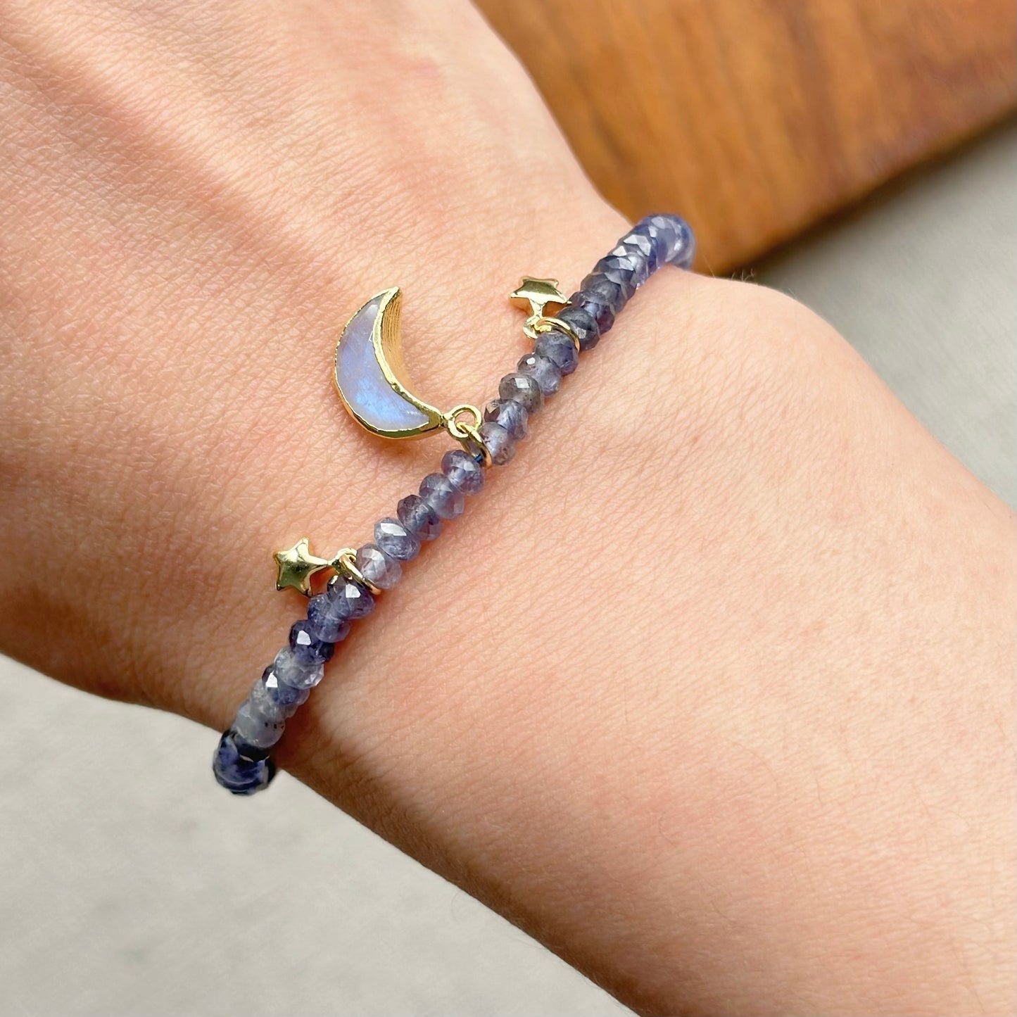 Iolite Beaded And Moonstone Bracelet
