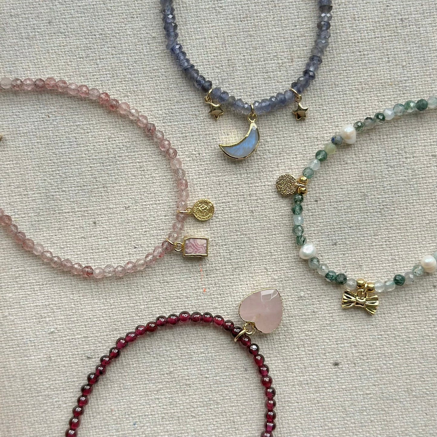 Strawberry Quartz Beaded And Rhodochrosite Bracelet