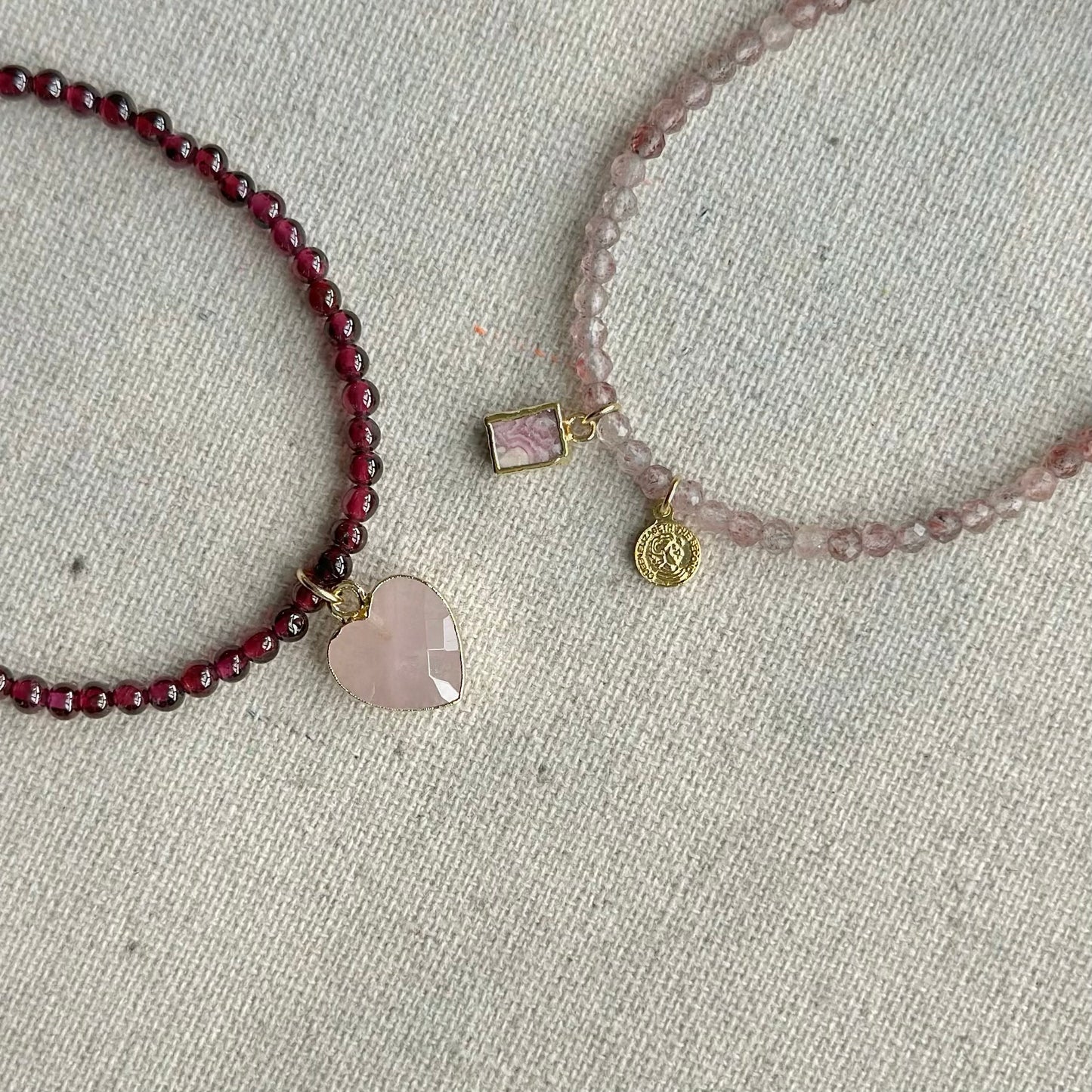 Strawberry Quartz Beaded And Rhodochrosite Bracelet