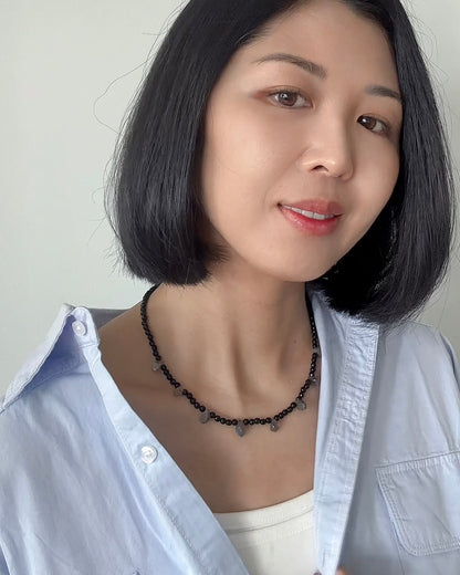 Black Onyx And Labradorite Beaded Necklace