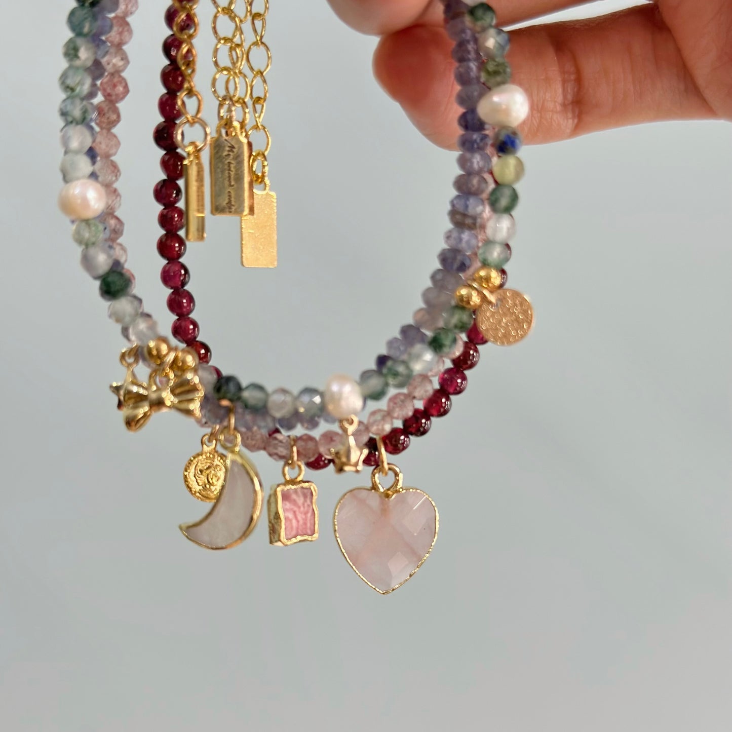 Strawberry Quartz Beaded And Rhodochrosite Bracelet