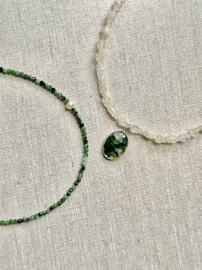 Ruby Zoisite And Freshwater Pearl Beaded Necklace