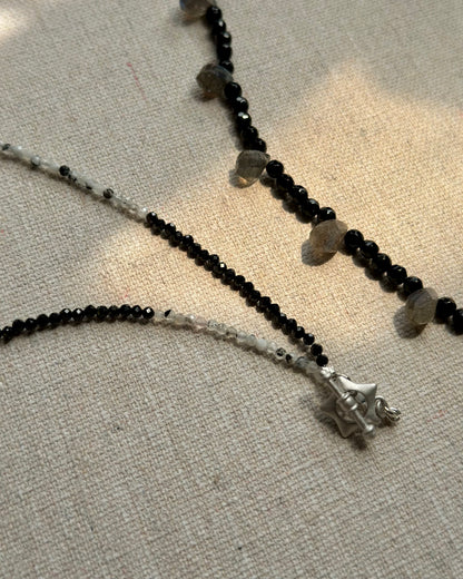 Black Onyx And Labradorite Beaded Necklace