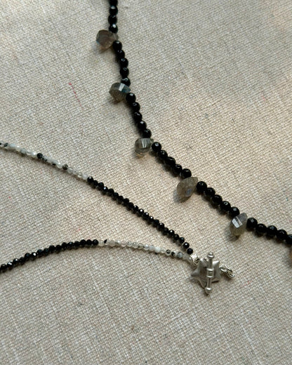 Black Onyx And Labradorite Beaded Necklace