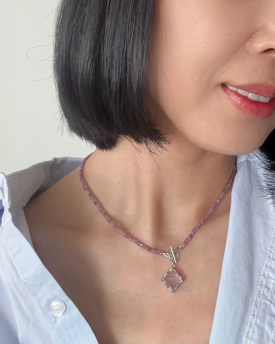 Pink Tourmaline Beaded And Rose Quartz Necklace