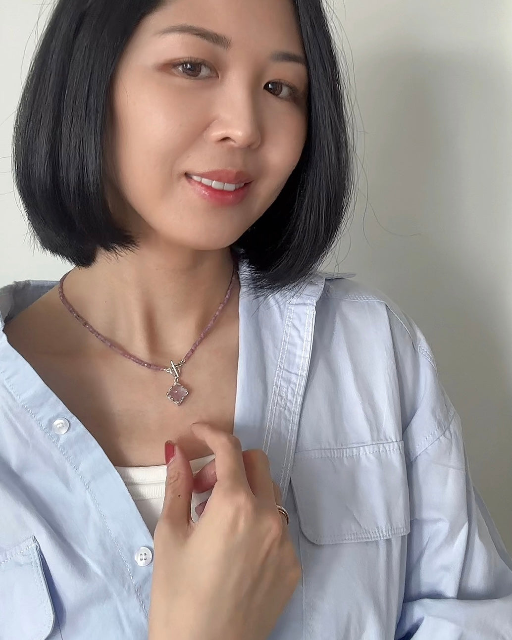 Pink Tourmaline Beaded And Rose Quartz Necklace