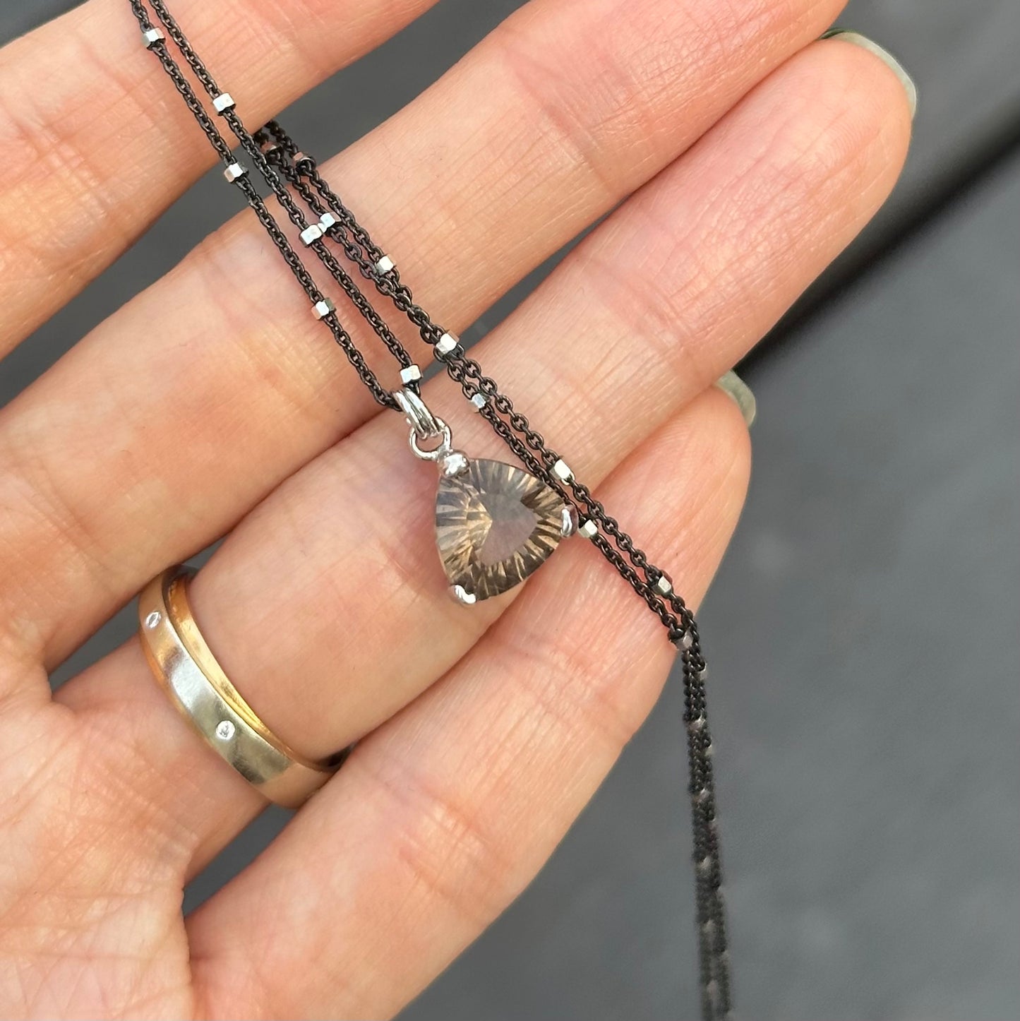 Smoky Quartz Two Tone Sterling Silver Necklace