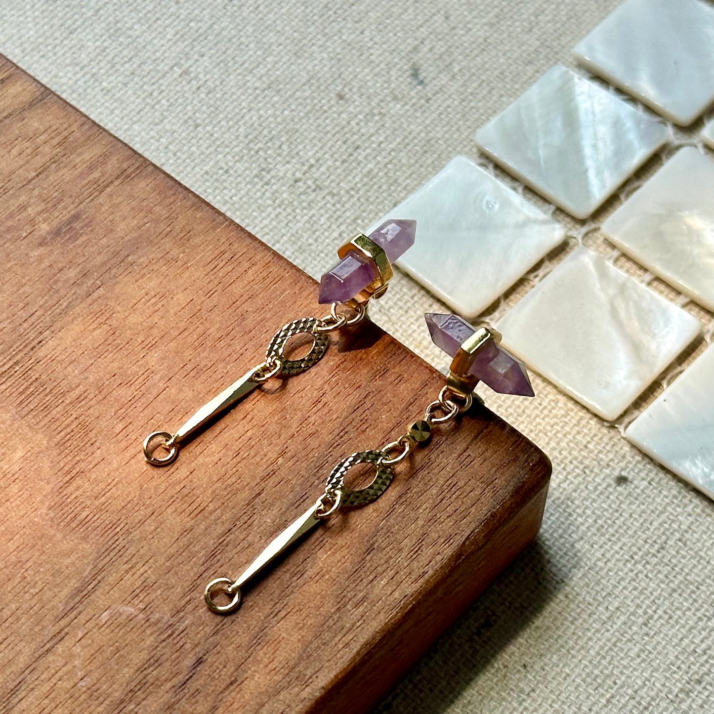 Amethyst Stud Two-way Gold-plated Earring