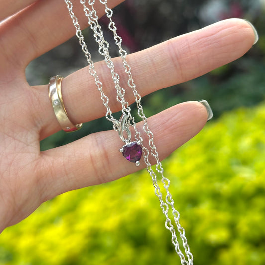 Garnet Heart Sterling Silver Necklace