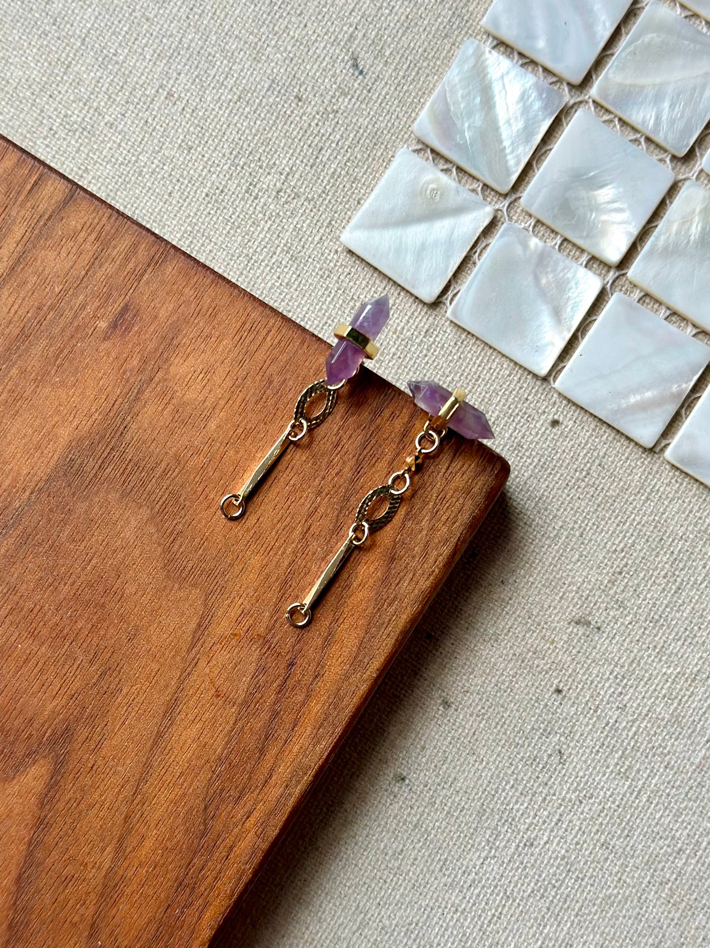 Amethyst Stud Two-way Gold-plated Earring