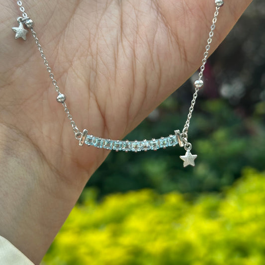 Topaz Curved Star Sterling Silver Necklace