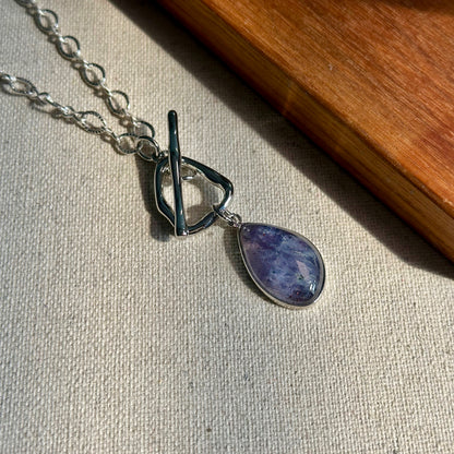 Iolite Sunstone Toggle Hoop Sterling Silver Long Necklace