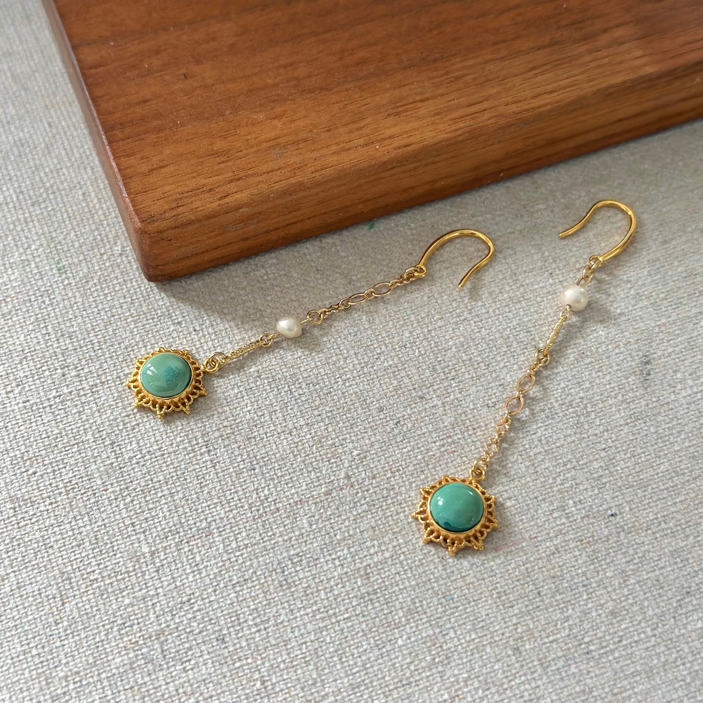 Turquoise And Freshwater Pearl Gold-plated Earring