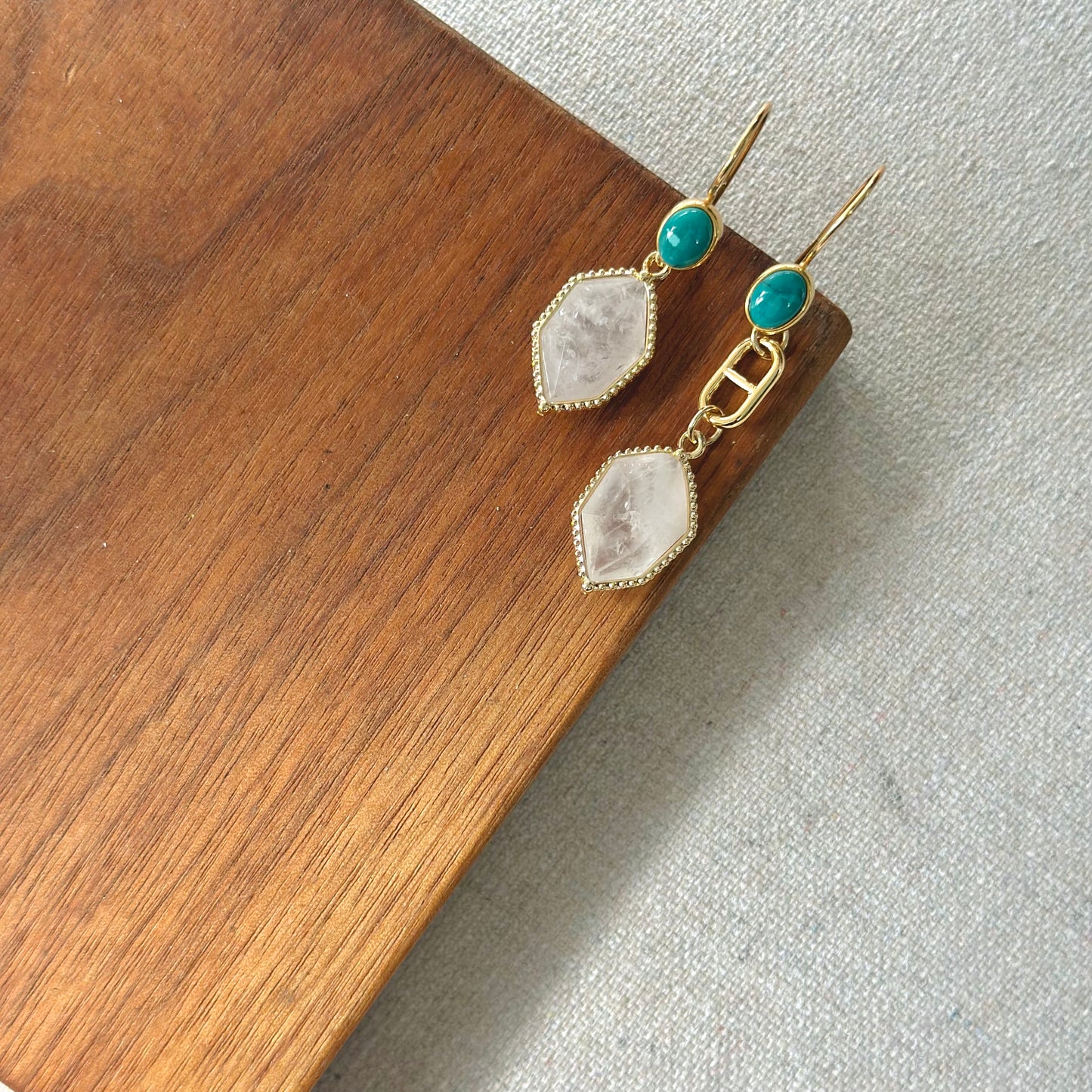 Moonstone And Turquoise Gold-plated Earring