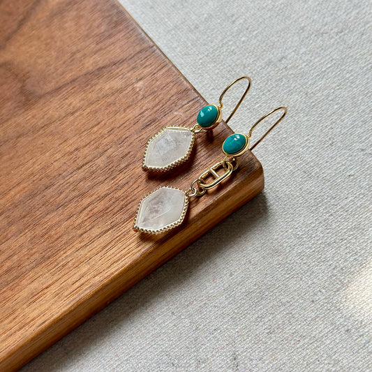 Moonstone And Turquoise Gold-plated Earring