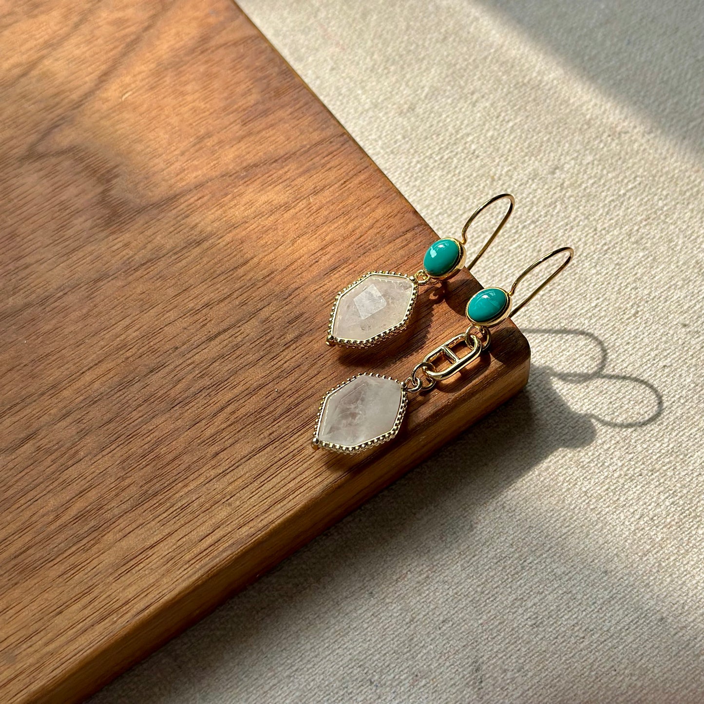 Moonstone And Turquoise Gold-plated Earring