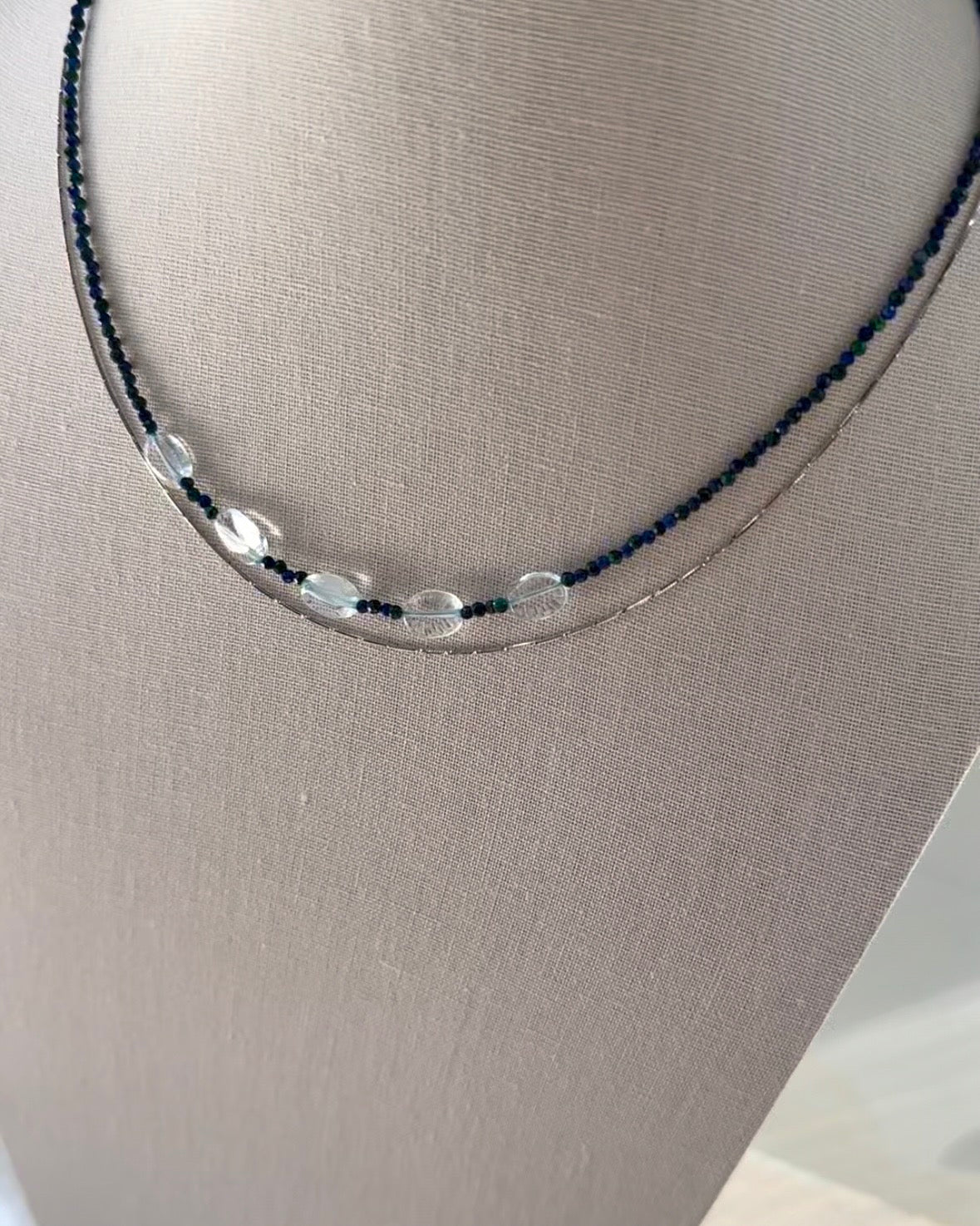 Aquamarine And Malachite Mixed Lapis Beaded Necklace