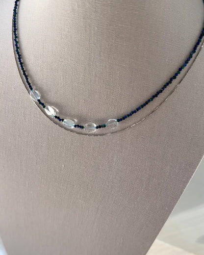 Aquamarine And Malachite Mixed Lapis Beaded Necklace