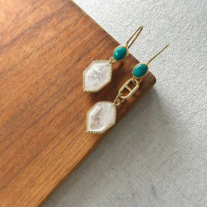 Moonstone And Turquoise Gold-plated Earring