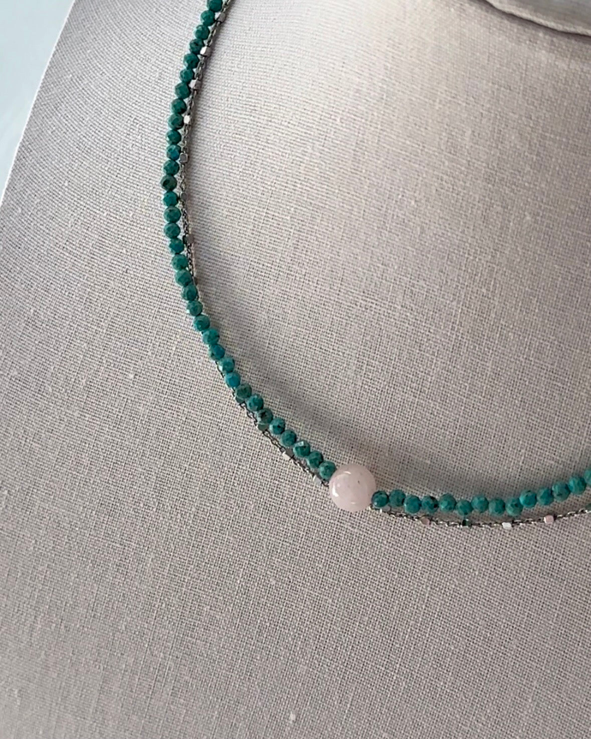 Turquoise And Rose Quartz Beaded Necklace