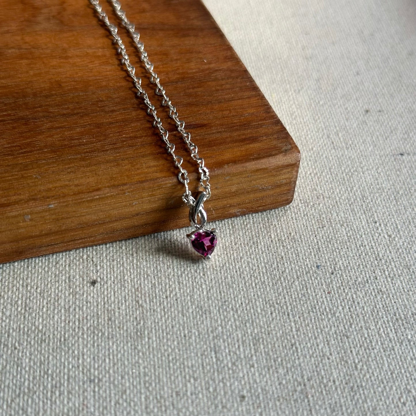 Garnet Heart Sterling Silver Necklace