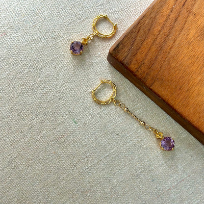 Amethyst And Citrine Gold-plated Lace Cutout Ear Hoop