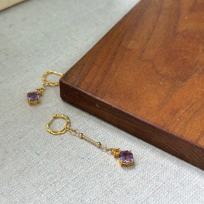 Amethyst And Citrine Gold-plated Lace Cutout Ear Hoop