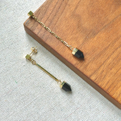 Black Obsidian Asymmetric Gold-plated Earring