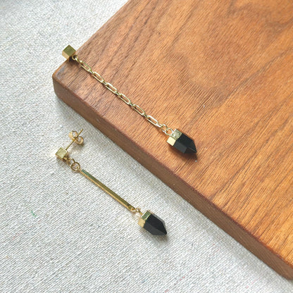 Black Obsidian Asymmetric Gold-plated Earring