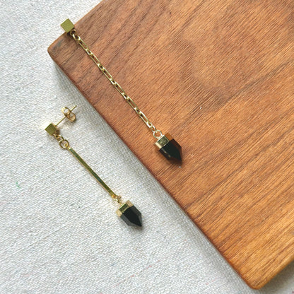 Black Obsidian Asymmetric Gold-plated Earring