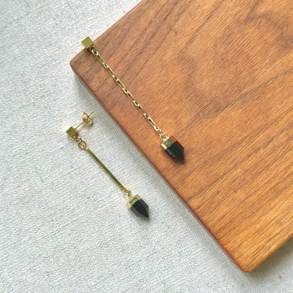 Black Obsidian Asymmetric Gold-plated Earring