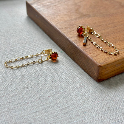 Amber Stud And Chain Hoop-like Gold-plated Earring